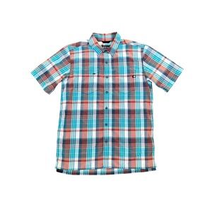 Marmot Plaid Button Up Shirt Nylon Blend Hiking Travel Zip Pocket Logo Men M